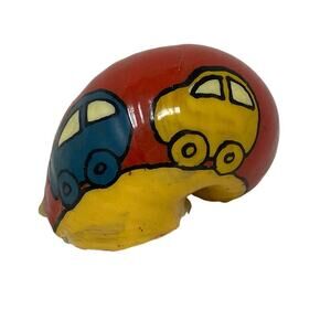 Vintage Sea Shell Folk Art Volkswagon Bug Car Auto Trinket Paperweight 3.5" EUC